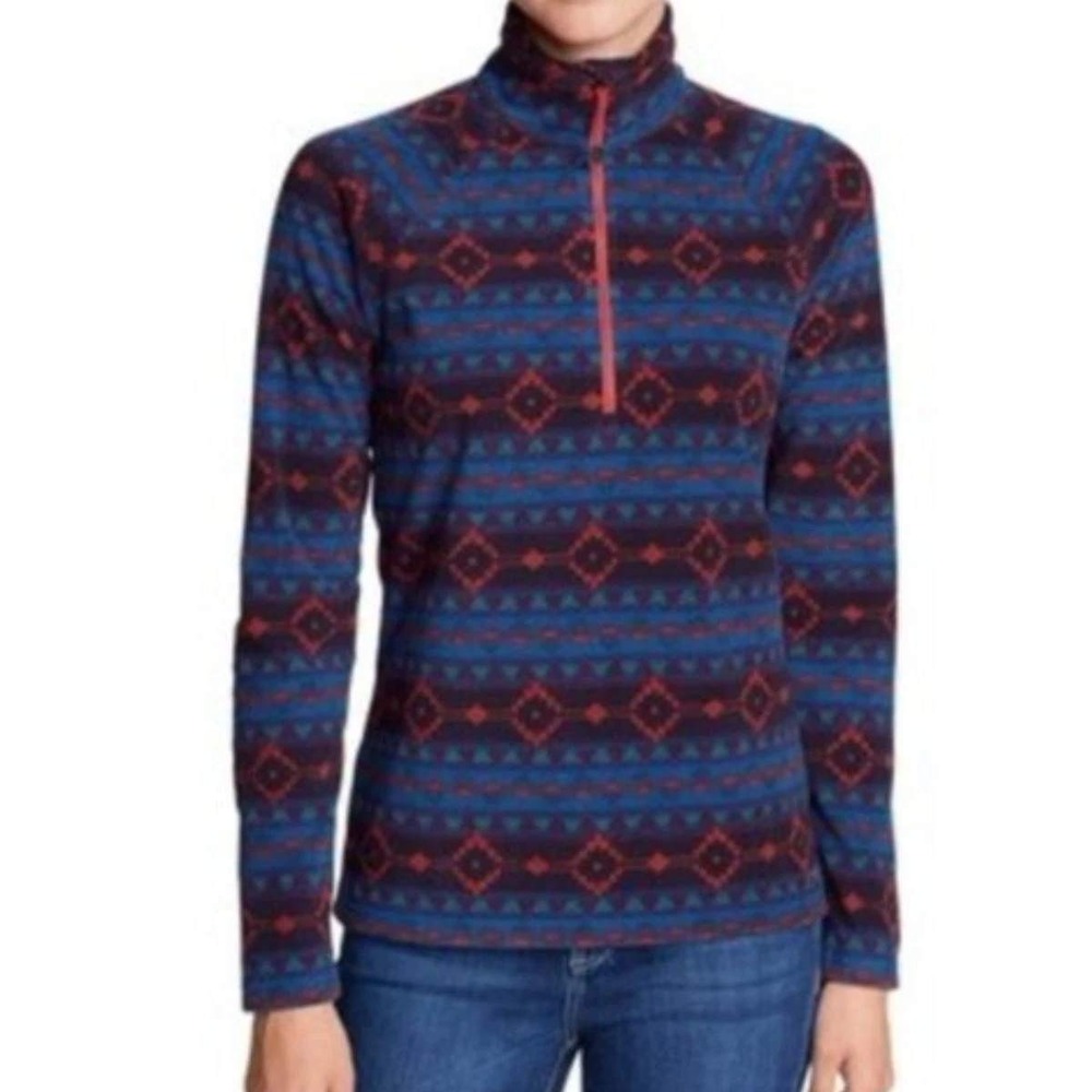 Eddie Bauer Women's XL Blue Aztec 1/4 Zip Fleece Pullover Sweatshirt